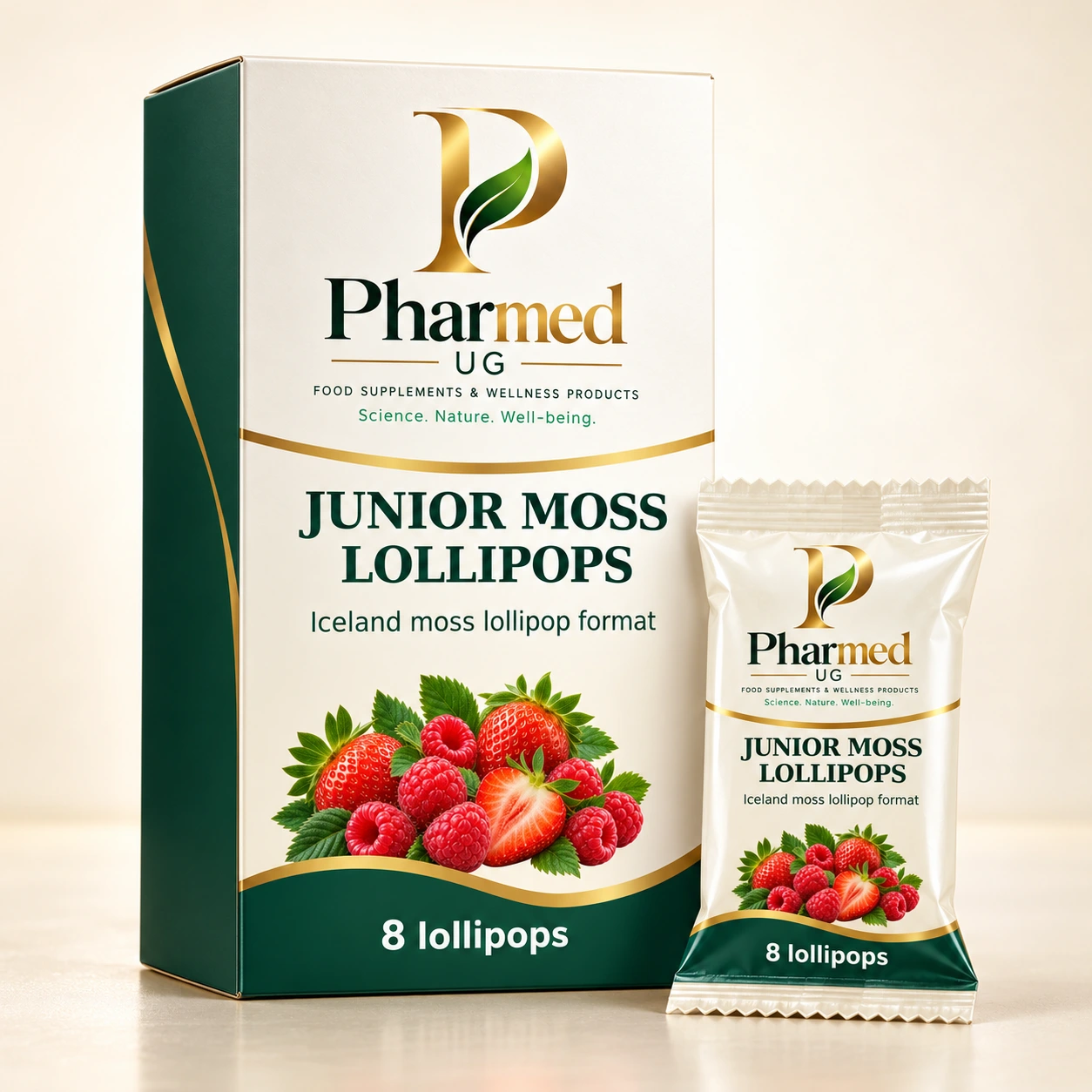 PHARMED JUNIOR MOSS LOLLIPOPS packaging visualisation