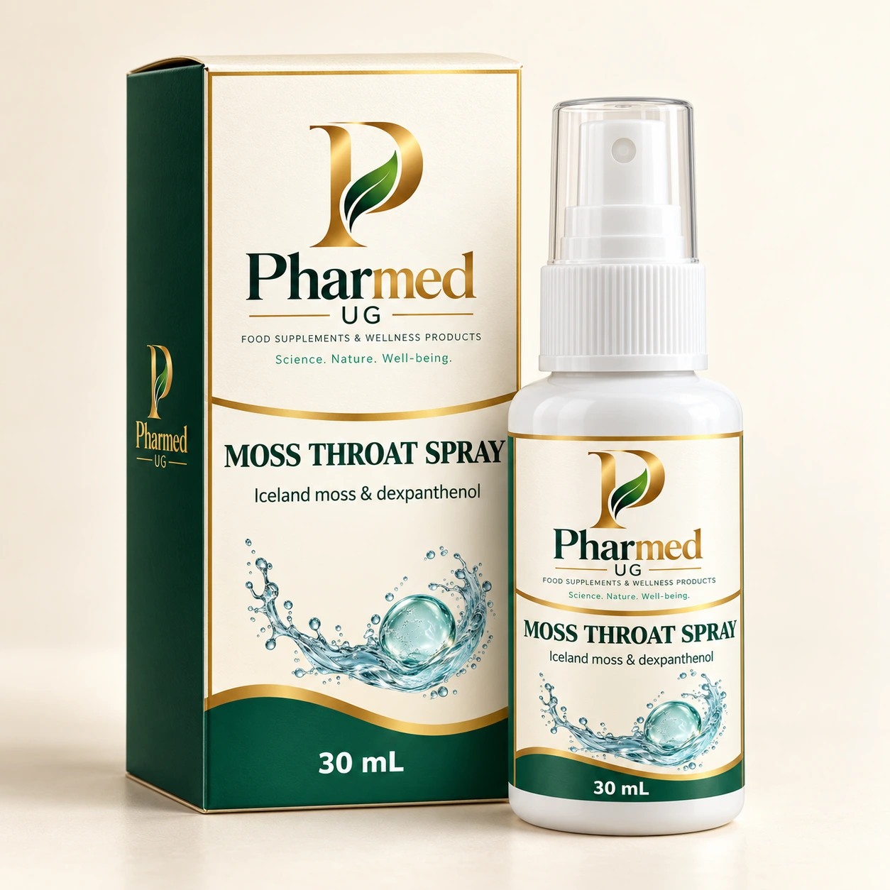 PHARMED MOSS THROAT SPRAY packaging visualisation