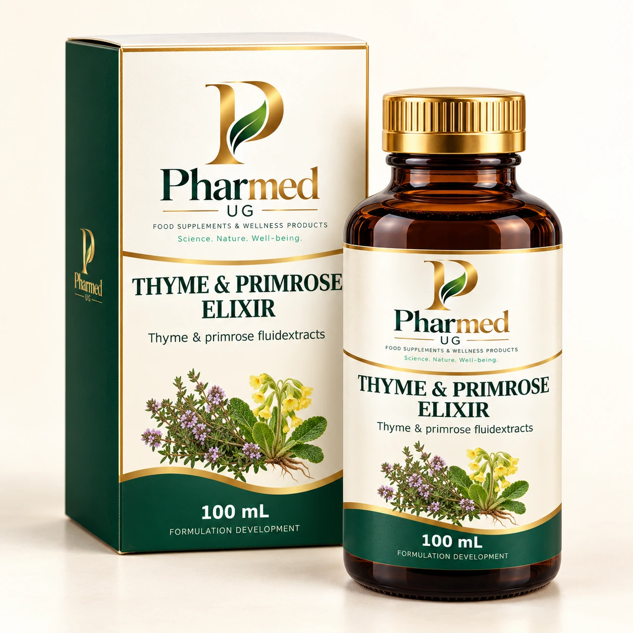 PHARMED THYME & PRIMROSE ELIXIR packaging visualisation