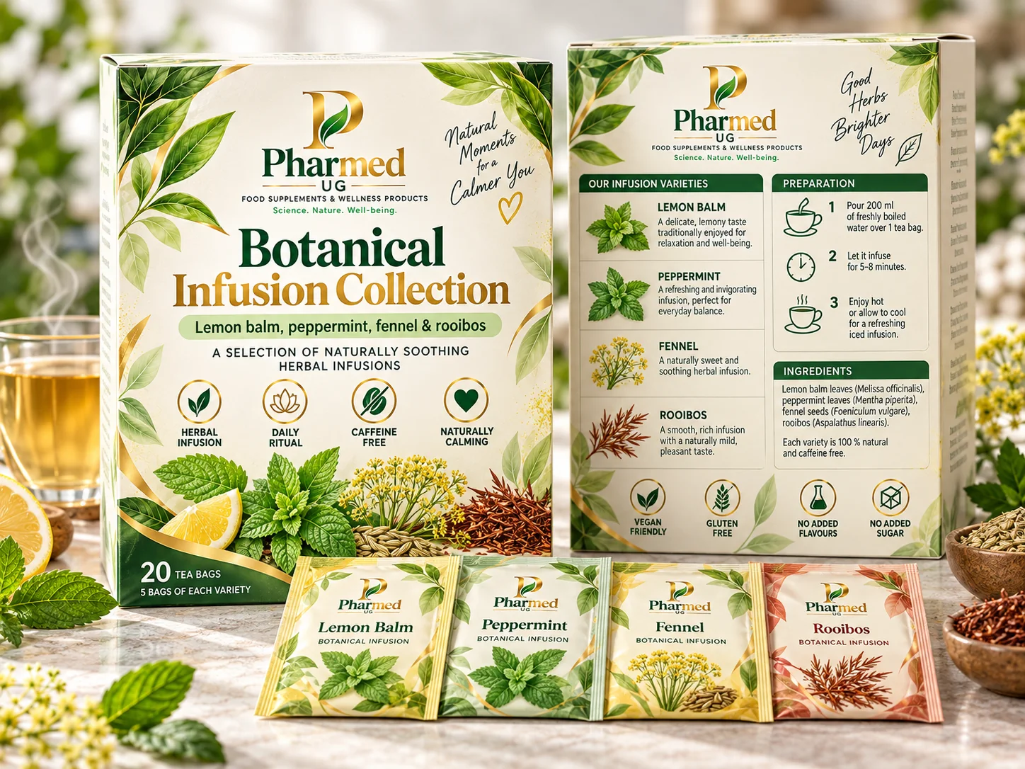 Pharmed UG Botanical Infusion Collection proposed front and back packaging visual