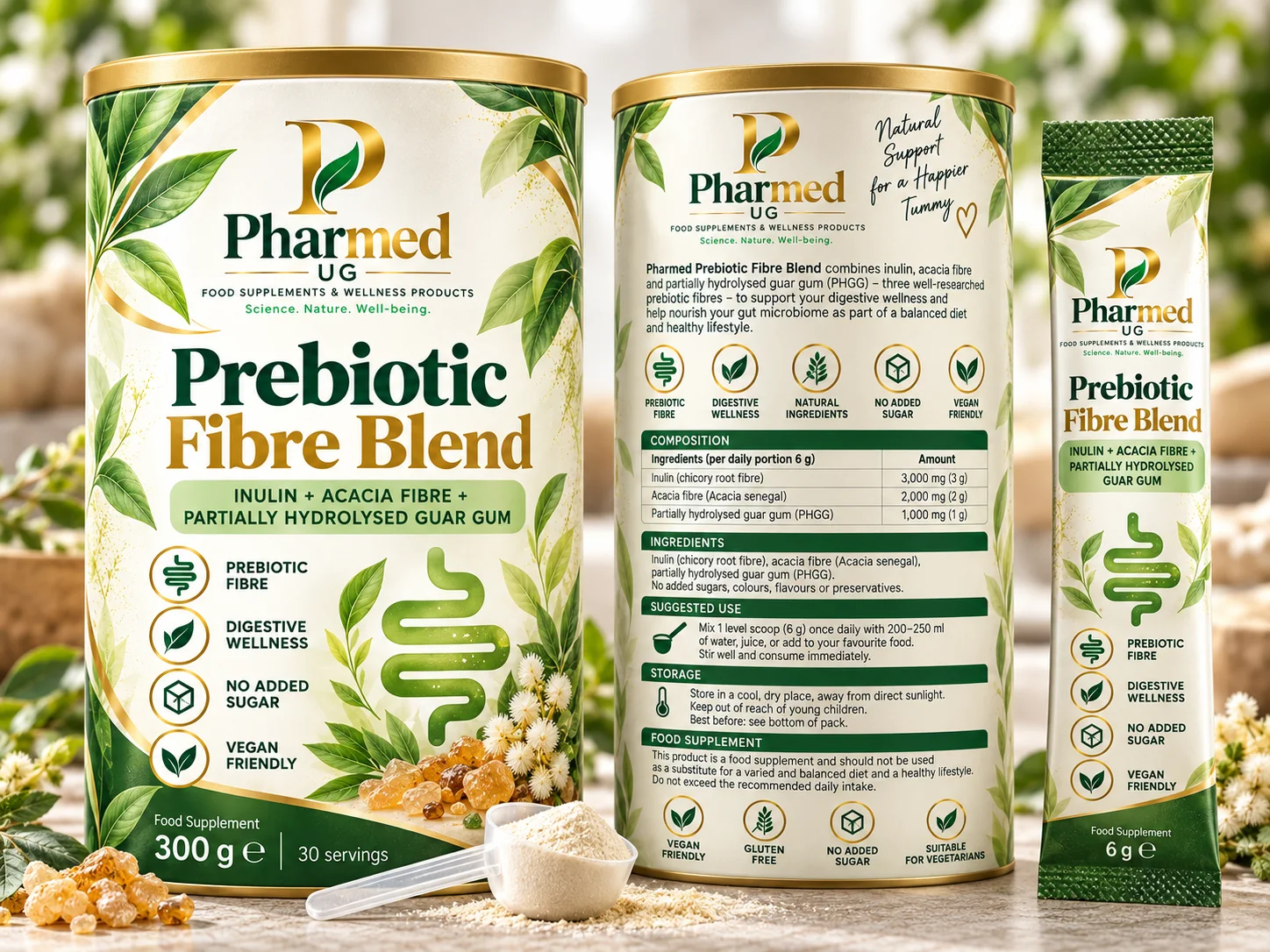 Pharmed UG Prebiotic Fiber Blend proposed front and back packaging visual
