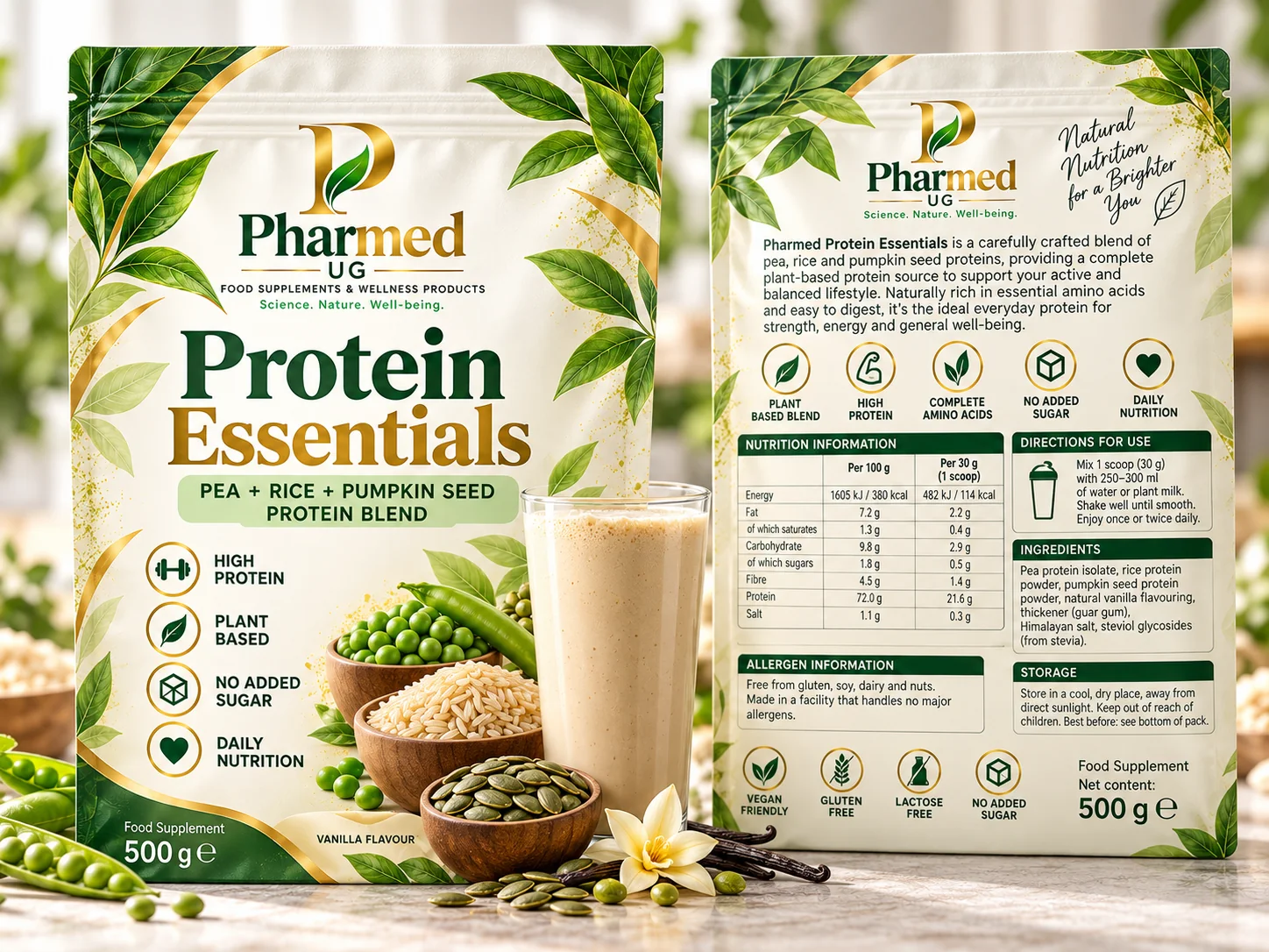 Pharmed UG Protein Essentials proposed front and back packaging visual