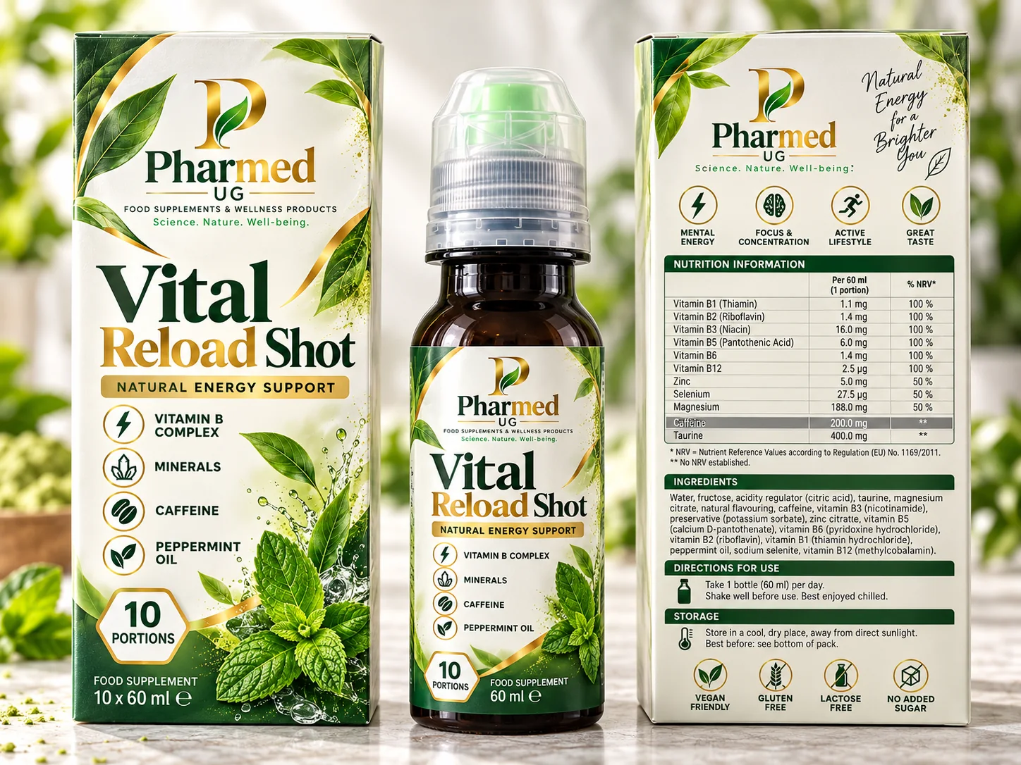 Pharmed UG Vital Reload Shot proposed front and back packaging visual
